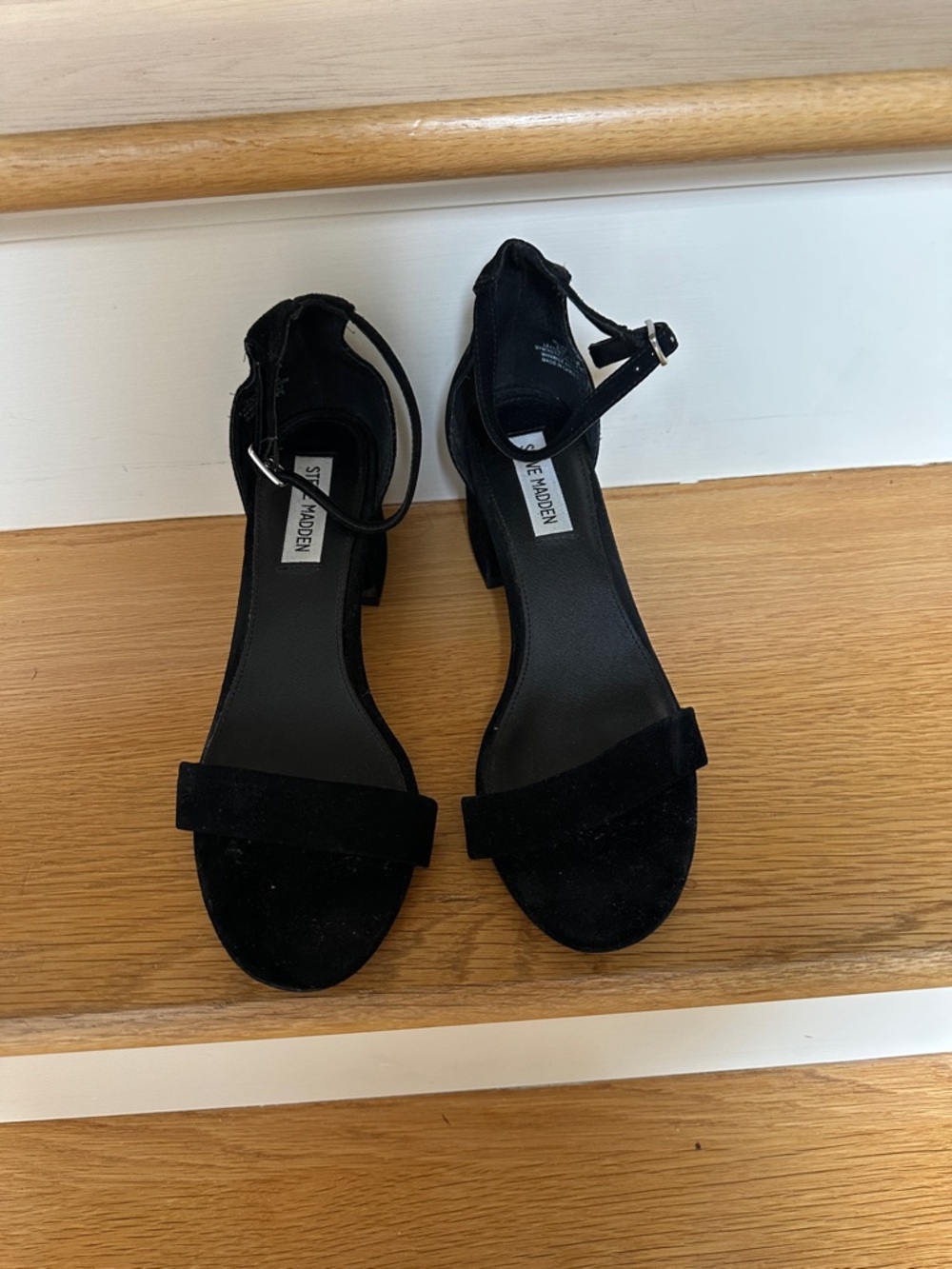 Steve Madden Black Suede Ankle-Strap Block Heel Sandals